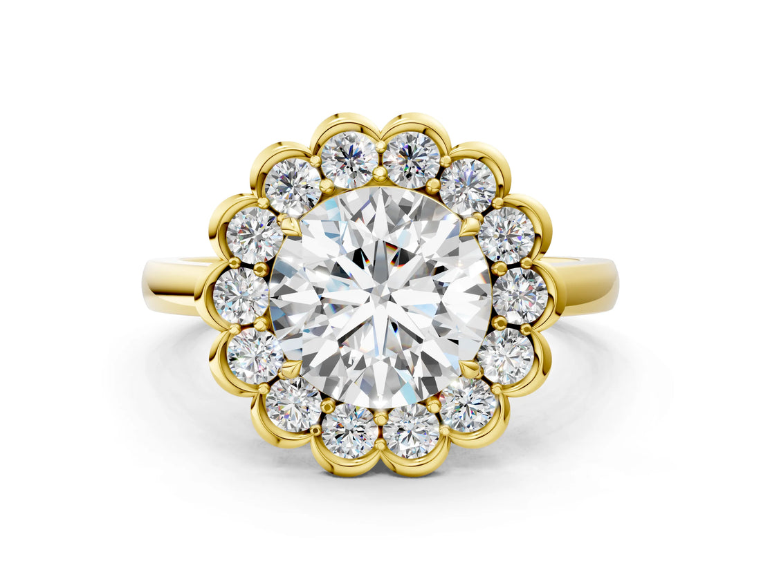 Yellow gold Round Halo Cluster Diamond Engagement Ring with Solitaire Band and Prong Setting_52