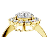 Yellow gold Round Halo Cluster Diamond Engagement Ring with Solitaire Band and Prong Setting_56