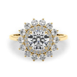 Yellow gold Round Halo Cluster Diamond Ring with Pave Band and Four-Prong Setting 1