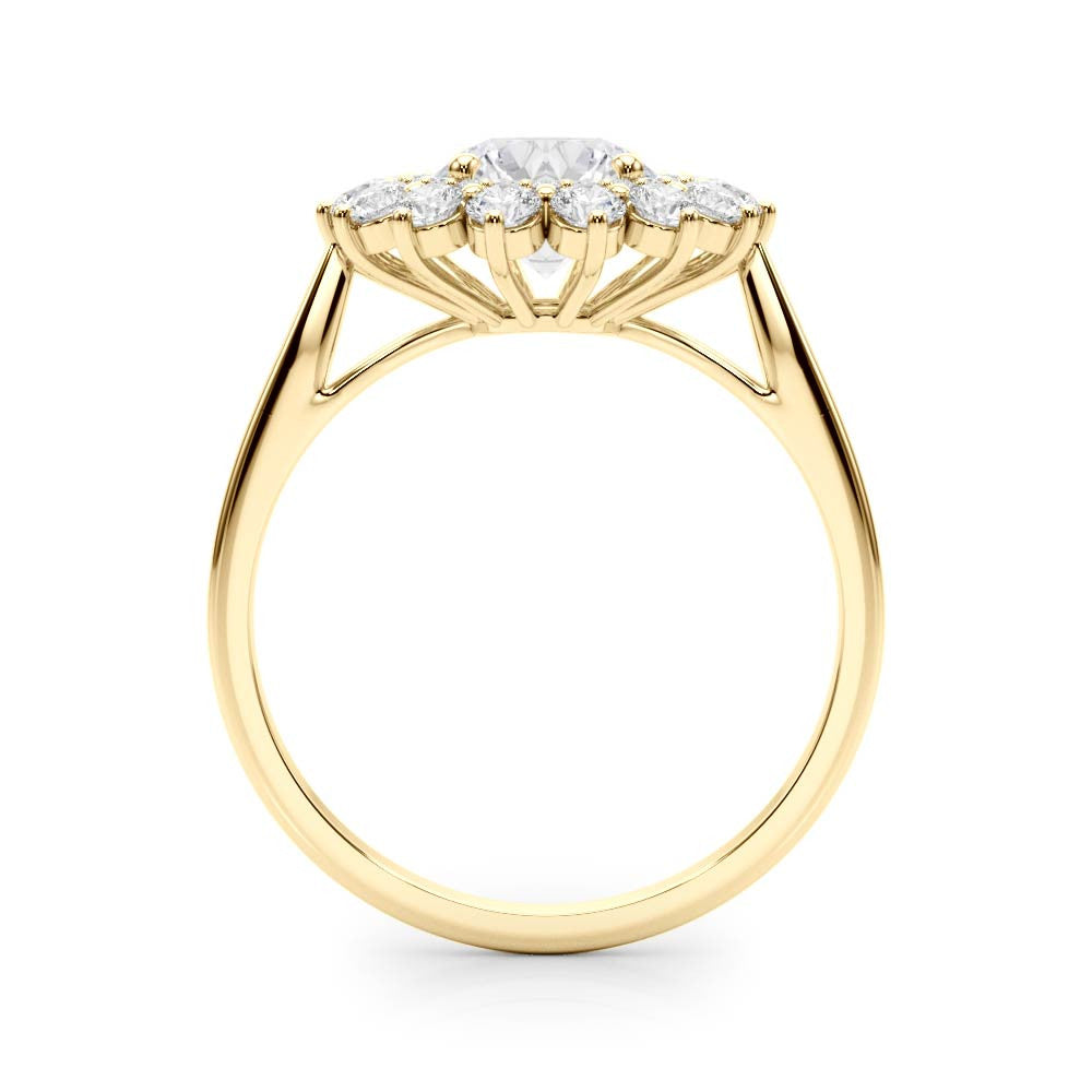 Yellow gold Round Halo Cluster Diamond Ring with Pave Band and Four-Prong Setting 2