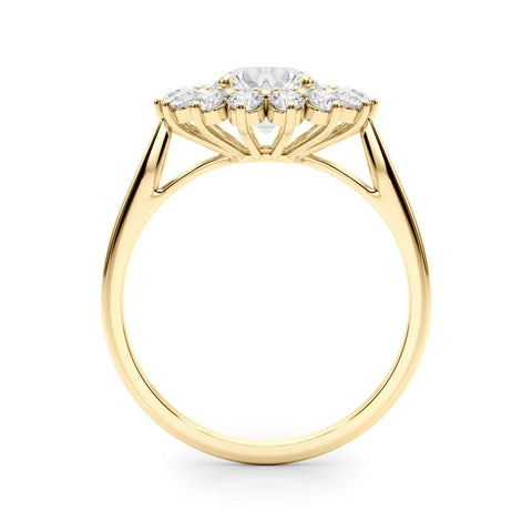Yellow gold Round Halo Cluster Diamond Ring with Pave Band and Four-Prong Setting 2
