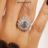 Yellow gold Round Halo Cluster Diamond Ring with Pave Band and Four-Prong Setting_25