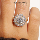Yellow gold Round Halo Cluster Diamond Ring with Pave Band and Four-Prong Setting_26