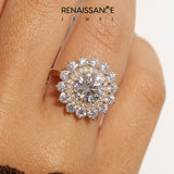Yellow gold Round Halo Cluster Diamond Ring with Pave Band and Four-Prong Setting_27