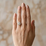 Yellow gold Round Halo Cluster Diamond Ring with Pave Band and Four-Prong Setting_44