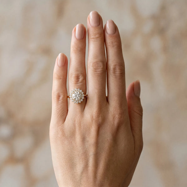 Yellow Gold Round Floral Double Halo Engagement Ring Setting