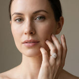 Yellow gold Round Halo Cluster Diamond Ring with Pave Band and Four-Prong Setting_45
