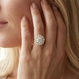 Yellow gold Round Halo Cluster Diamond Ring with Pave Band and Four-Prong Setting_46