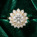 Yellow gold Round Halo Cluster Diamond Ring with Pave Band and Four-Prong Setting_47