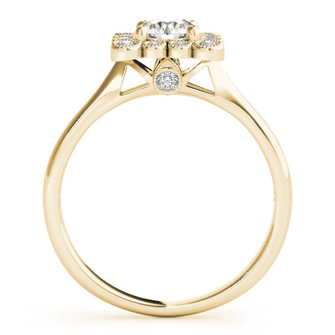 Yellow gold Round Halo Diamond Cluster Engagement Ring with Milgrain Bezel Setting and Solitaire Band 2