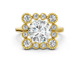 Yellow gold Round Halo Diamond Cluster Engagement Ring with Milgrain Bezel Setting and Solitaire Band_29