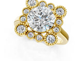 Yellow gold Round Halo Diamond Cluster Engagement Ring with Milgrain Bezel Setting and Solitaire Band_30