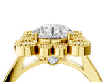 Yellow gold Round Halo Diamond Cluster Engagement Ring with Milgrain Bezel Setting and Solitaire Band_33