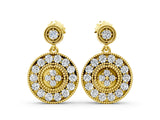 Yellow gold Round Halo Diamond Drop Earrings with Milgrain Bezel Setting_9