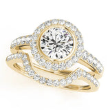 Yellow gold Round Halo Diamond Engagement Ring with Bezel Setting and Pavé Band 1