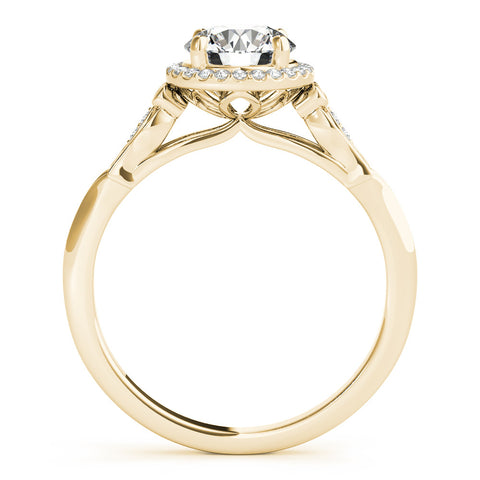 Yellow gold Round Halo Diamond Engagement Ring with Filigree Band and Four-Prong Setting 2