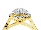 Yellow gold Round Halo Diamond Engagement Ring with Filigree Band and Four-Prong Setting_100