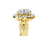 Yellow gold Round Halo Diamond Engagement Ring with Filigree Band and Four-Prong Setting_101