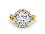 Yellow gold Round Halo Diamond Engagement Ring with Filigree Band and Four-Prong Setting_96