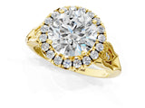 Yellow gold Round Halo Diamond Engagement Ring with Filigree Band and Four-Prong Setting_97