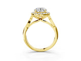 Yellow gold Round Halo Diamond Engagement Ring with Filigree Band and Four-Prong Setting_99