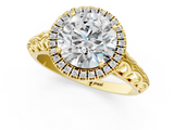 Yellow gold Round Halo Diamond Engagement Ring with Intricate Filigree Band and Four-Prong Setting_40