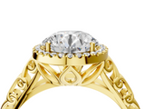 Yellow gold Round Halo Diamond Engagement Ring with Intricate Filigree Band and Four-Prong Setting_43