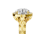 Yellow gold Round Halo Diamond Engagement Ring with Intricate Filigree Band and Four-Prong Setting_44