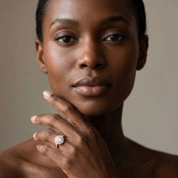 Yellow gold Round Halo Diamond Engagement Ring with Milgrain Band and Four-Prong Setting