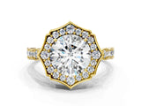Yellow gold Round Halo Diamond Engagement Ring with Milgrain Band and Four-Prong Setting_54