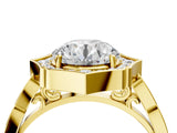 Yellow gold Round Halo Diamond Engagement Ring with Milgrain Band and Four-Prong Setting_58