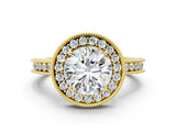 Yellow gold Round Halo Diamond Engagement Ring with Milgrain Pave Band and Four-Prong Setting_12