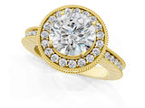 Yellow gold Round Halo Diamond Engagement Ring with Milgrain Pave Band and Four-Prong Setting_13