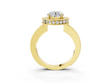 Yellow gold Round Halo Diamond Engagement Ring with Milgrain Pave Band and Four-Prong Setting_15