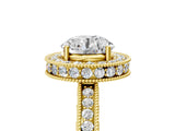 Yellow gold Round Halo Diamond Engagement Ring with Milgrain Pave Band and Four-Prong Setting_17