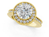 Yellow gold Round Halo Diamond Engagement Ring with Milgrain Pave Band and Four-Prong Setting_79