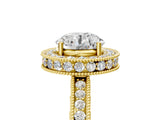 Yellow gold Round Halo Diamond Engagement Ring with Milgrain Pave Band and Four-Prong Setting_83