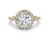 Yellow gold Round Halo Diamond Engagement Ring with Pavé Band and Four-Prong Setting_93