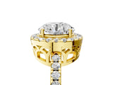 Yellow gold Round Halo Diamond Engagement Ring with Pavé Band and Four-Prong Setting_98