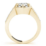 Yellow gold Round Halo Diamond Engagement Ring with Pave Band and Claw Prong Setting 2