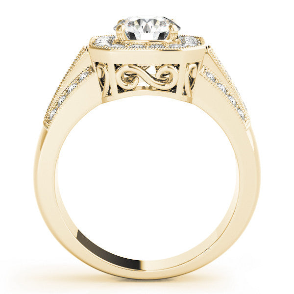 Yellow gold Round Halo Diamond Engagement Ring with Pave Split Shank and Four-Prong Setting 2