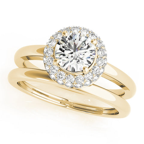 Yellow gold Round Halo Diamond Engagement Ring with Solitaire Band and Four-Prong Setting 1
