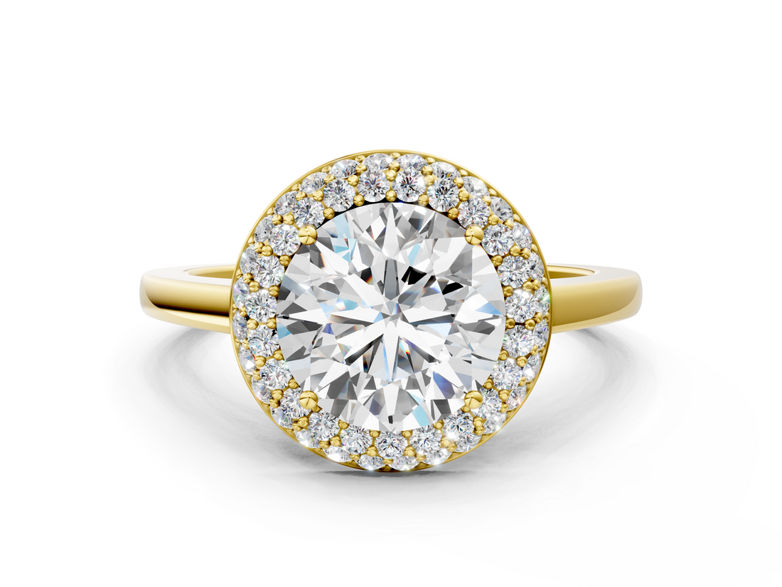 Yellow gold Round Halo Diamond Engagement Ring with Solitaire Band and Four-Prong Setting_23