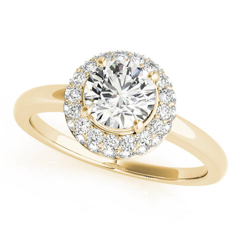Yellow gold Round Halo Diamond Engagement Ring with Solitaire Band and Four-Prong Setting