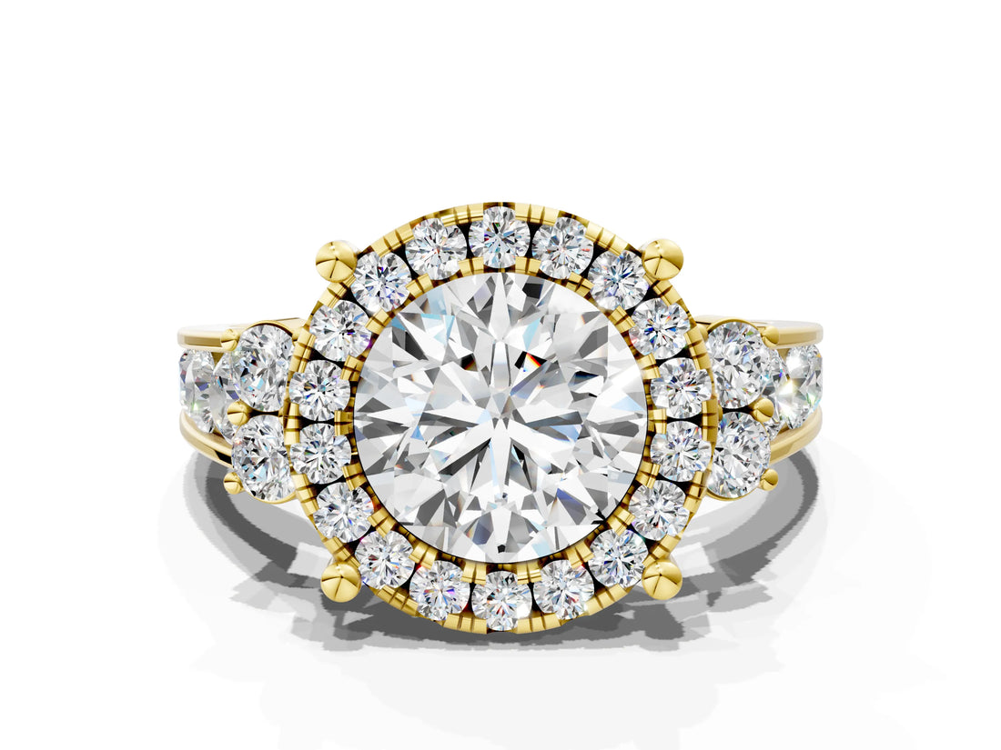 Yellow gold Round Halo Diamond Engagement Ring with Split Shank and Four-Prong Setting_46