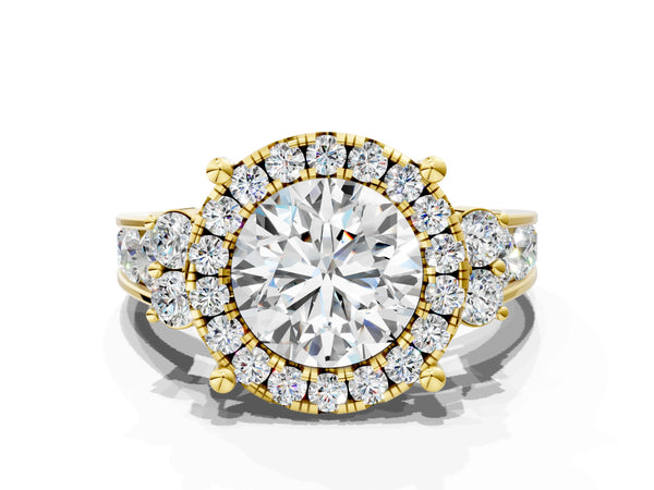Yellow Gold Round Graduated Channel Halo Engagement Ring Setting