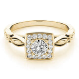 Yellow gold Round Halo Diamond Engagement Ring with Square Setting and Infinity Band 1