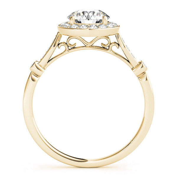 Yellow gold Round Halo Diamond Engagement Ring with Twisted Band and Four-Prong Setting 2