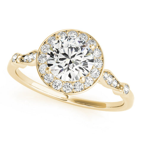Yellow gold Round Halo Diamond Engagement Ring with Twisted Band and Four-Prong Setting