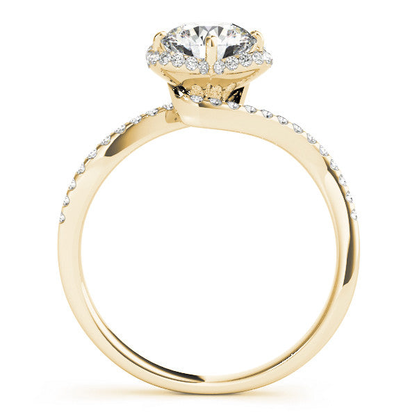 Yellow gold Round Halo Diamond Engagement Ring with Twisted Pave Band and Four-Prong Setting 2